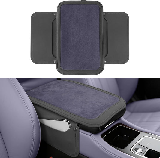 SINGARO Car Leather Center Console Cover with 2 Storage Bags, Universal Furry Fluffy Car Armrest Seat Box Pad, Comfortable Car Interior Accessories, Fits for Most Vehicles (Grey)