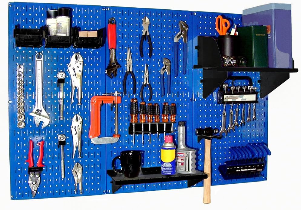 Wall Control Pegboard Organizer 4 ft. Metal Pegboard Standard Tool Storage Kit with Blue Toolboard and Black Accessories