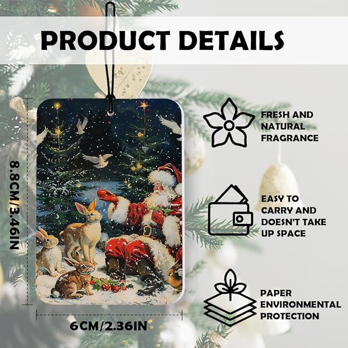 Winter Christmas Santa Car Air Freshener 3 Pcs, Vintage Christmas Santa Claus Forest Bunny Reindeer Air Freshener Hanging Decor for Cars Closet Drawer Books Accessories Gifts