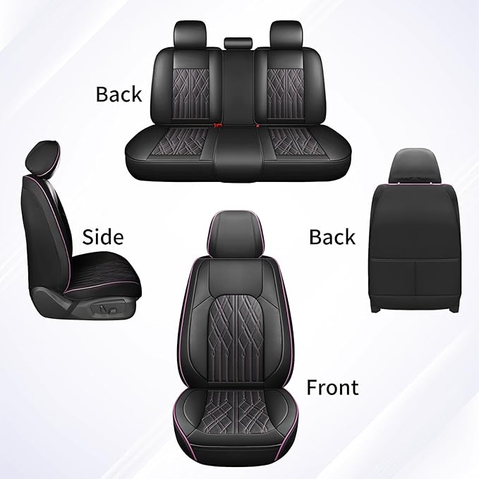 Huidasource Car Seat Covers Full Set, Waterprof Nappa Leather Automotive Seat Cover for Most Car SUV Pickup Truck, Universal Fit for Honda for Hyundai for BMW for Mazda(Full Set/Black&Purple)