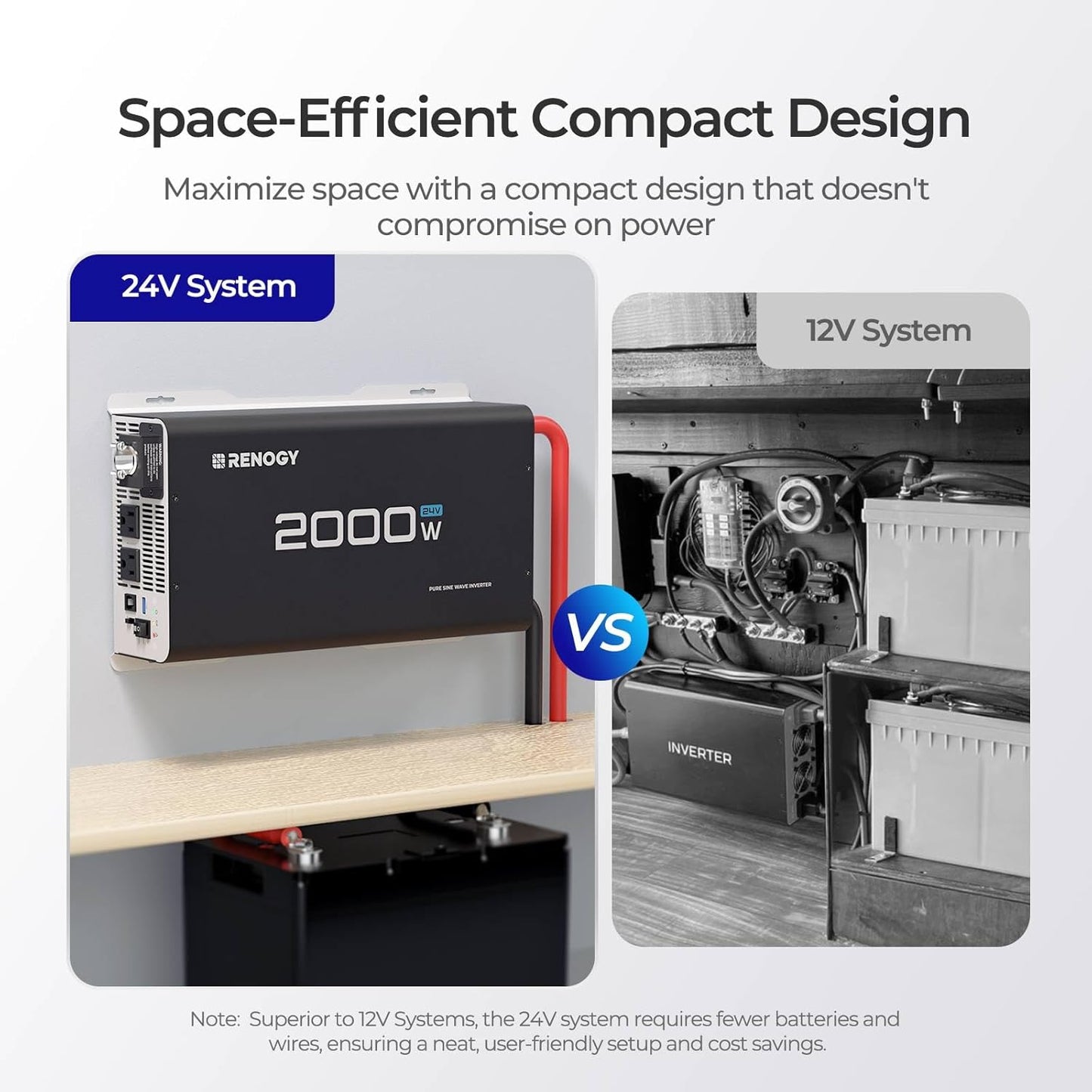Renogy 2000W 24V Pure Sine Wave Inverter, 4000W Peak Power, 92% Energy Efficiency, with 2 AC Outputs, Remote Control, RV Truck Marine Camping