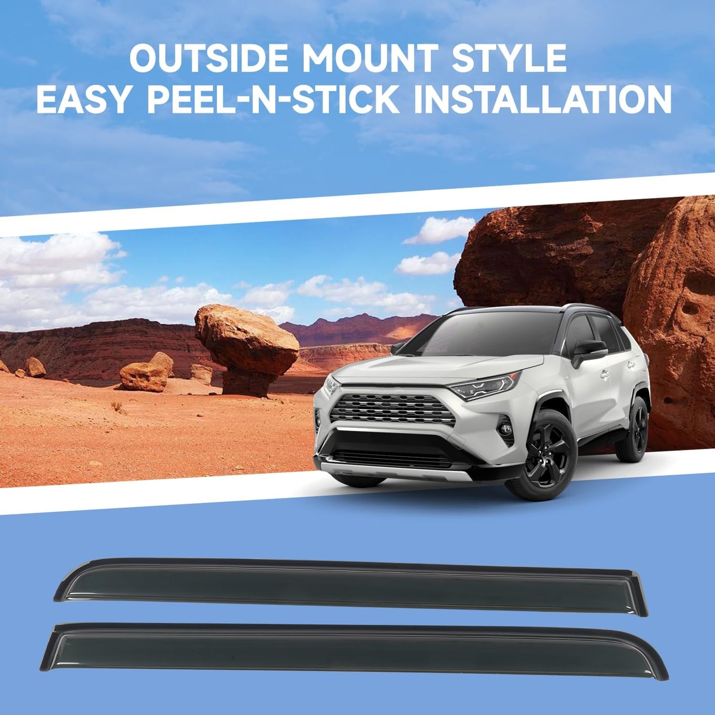 Rain Guard Compatible with 2019-2024 Toyota RAV4, Outside Mount Extra Durable Window Visors, Sun Wind Side Vent Window Deflector Shade Shield 2019 2020 2021 2022 2023 2024