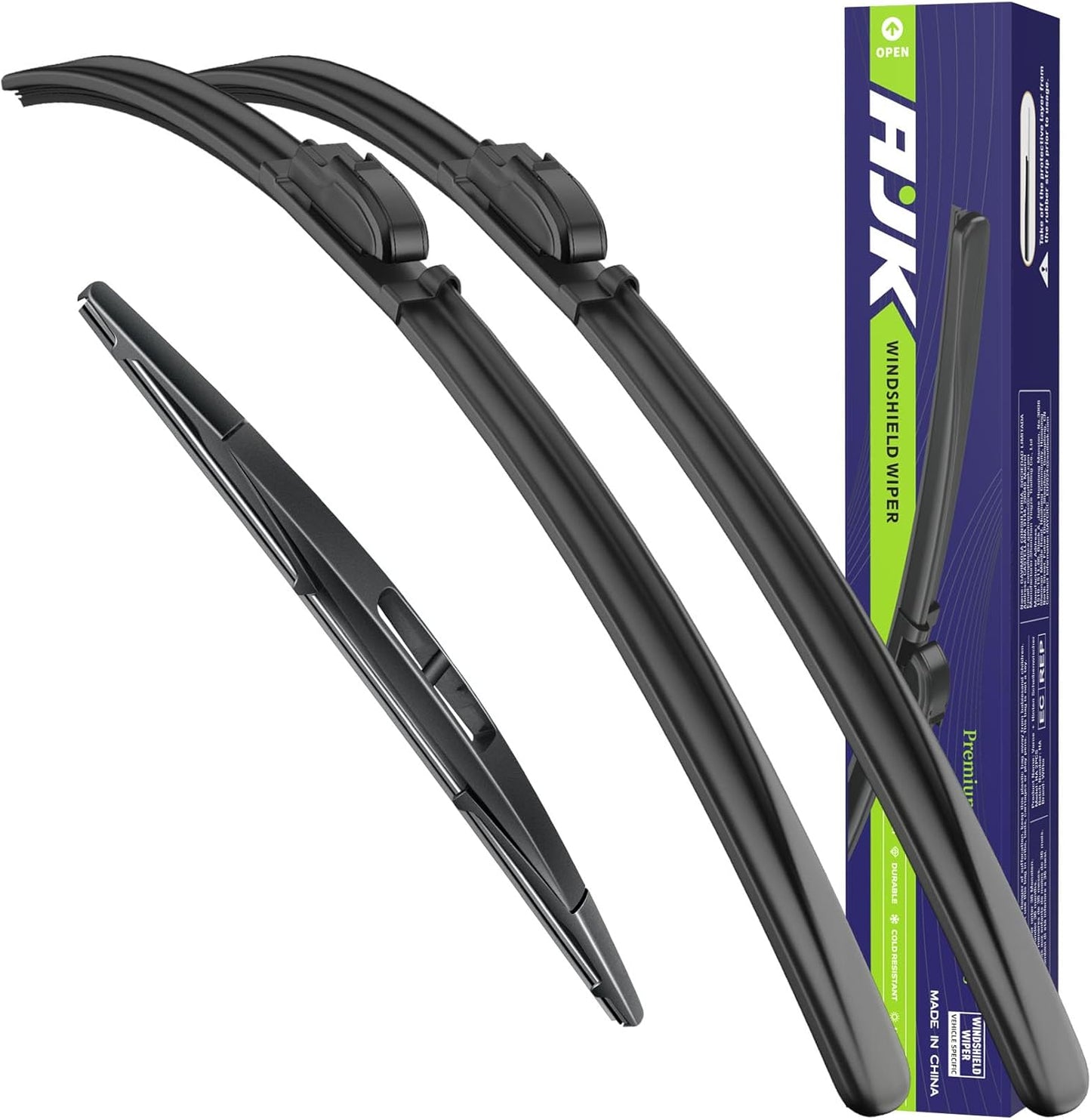 AJK Wiper Blades for Mazda CX-30 2020 2021 2022 2023 2024, 3 Piece All Weather OEM Quality Automotive Replacement Windshield Wiper Blades for My Car