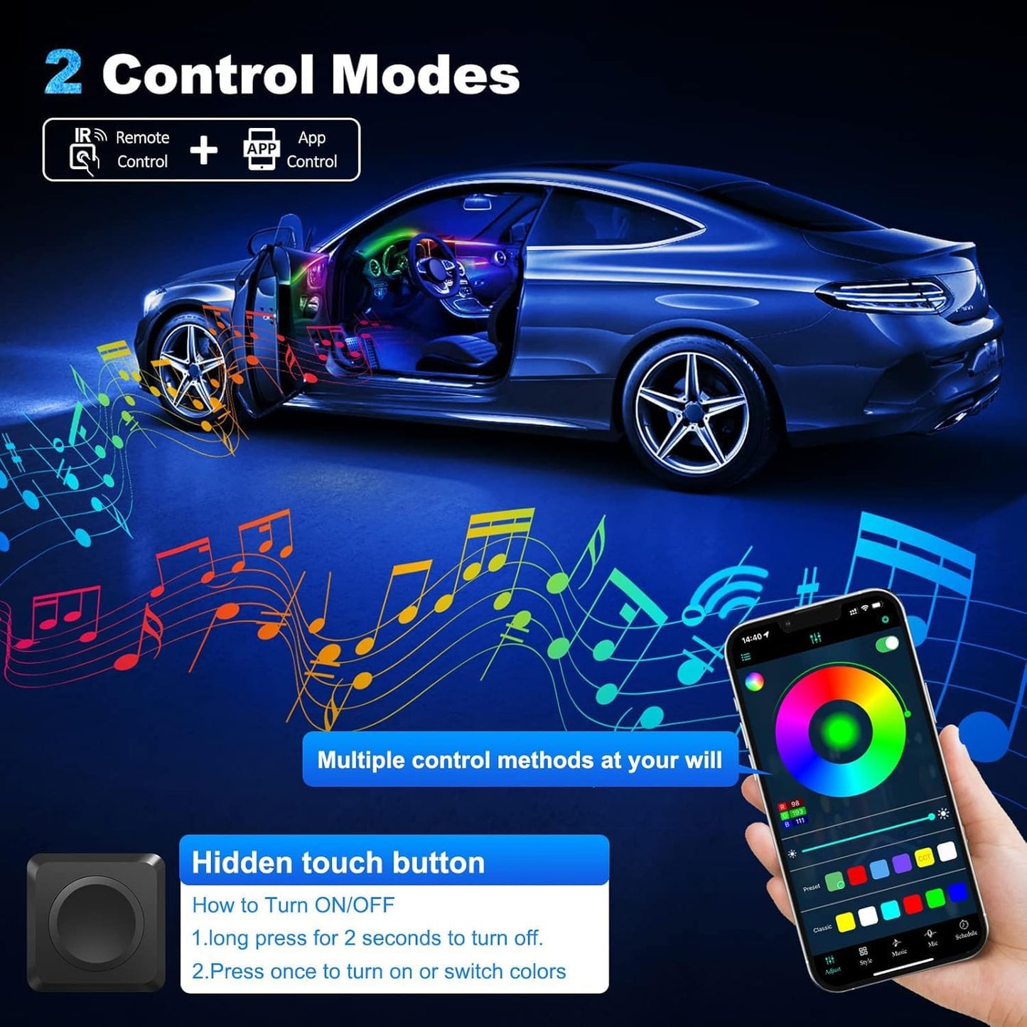 Dreamcolor Acrylic Interior Car LED Strip Light with Wireless APP, RGB 18 in 1 with 175 inches 593 LEDs Fiber Optic Ambient Lighting Kits, 16 Million Colors Sound Active Function Car Neon Lights