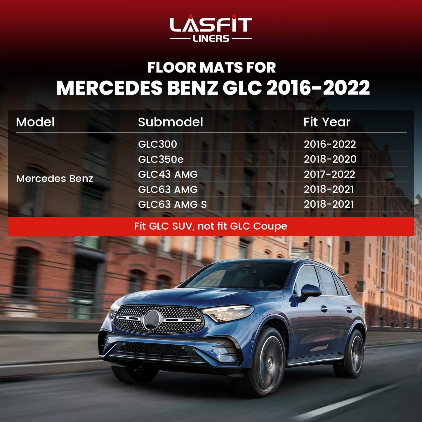 LASFIT Floor Mats & Cargo Mat for Mercedes Benz GLC 2016-2022 GLC300 / GLC350e / GLC43 AMG / GLC63 AMG / GLC63 AMG S (Not Fit Coupe), Fit All Weather TPE Floor Liners, 1st & 2nd Row and Trunk Mat