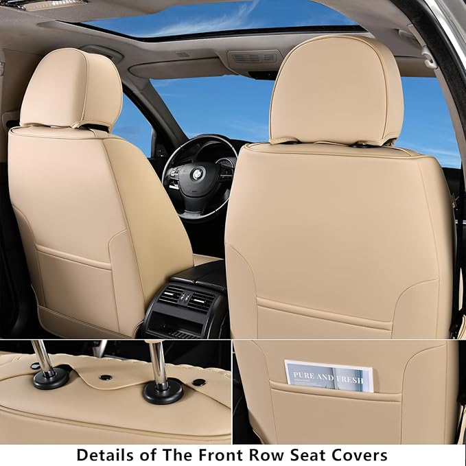 Coverado Seat Covers, Car Seat Covers Front Seats, Beige Seat Cover, Waterproof Car Seat Cushion, Front Car Seat Covers Leatherette Car Seat Protector Universal Fit Most Cars