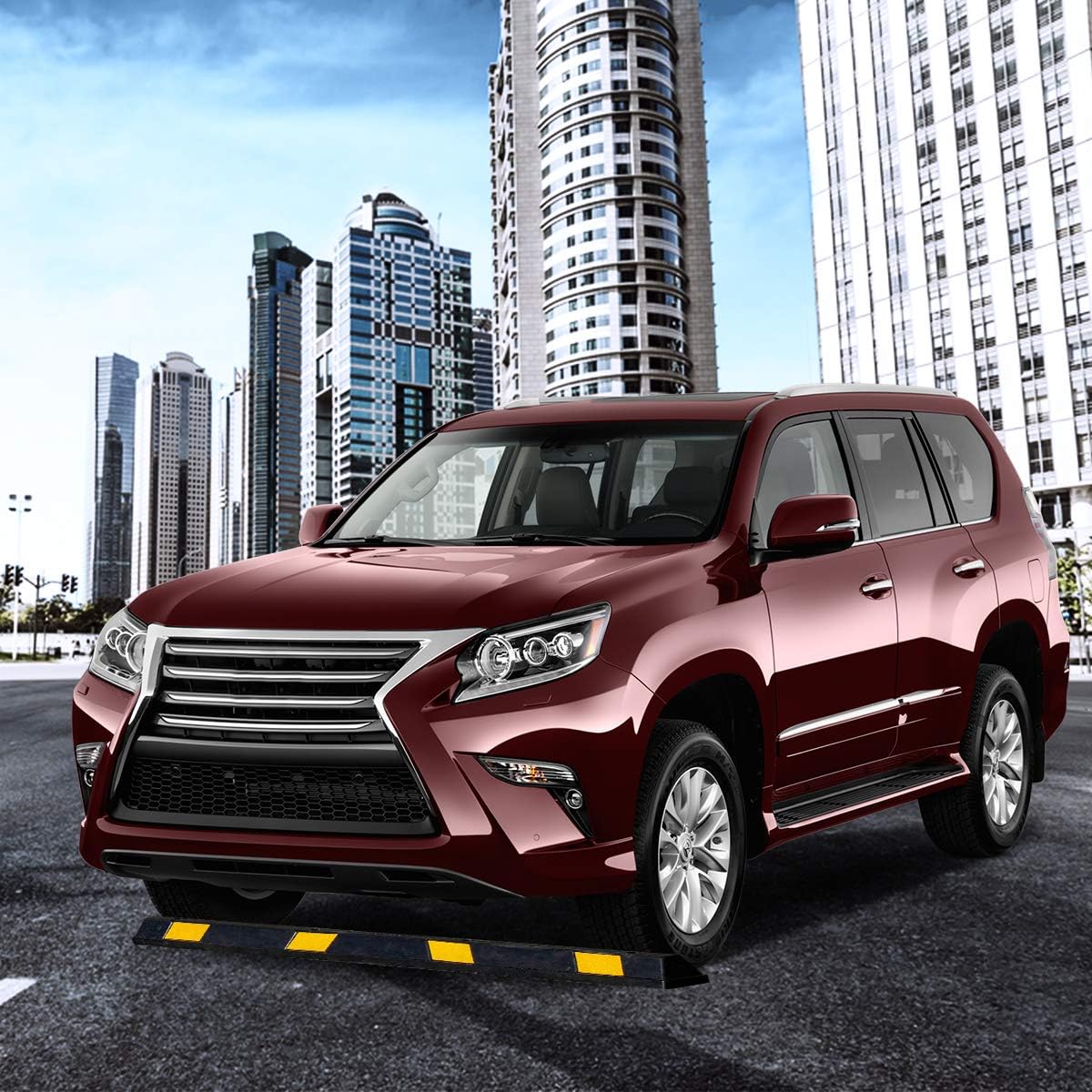 ZONETECH Large Heavy Duty Rubber Parking Curb – 72” Premium Quality Auto Garage Wheel Stopper Professional Grade w/Yellow Reflective Tape for Car, Truck, Trailer and RV (1-Pack)