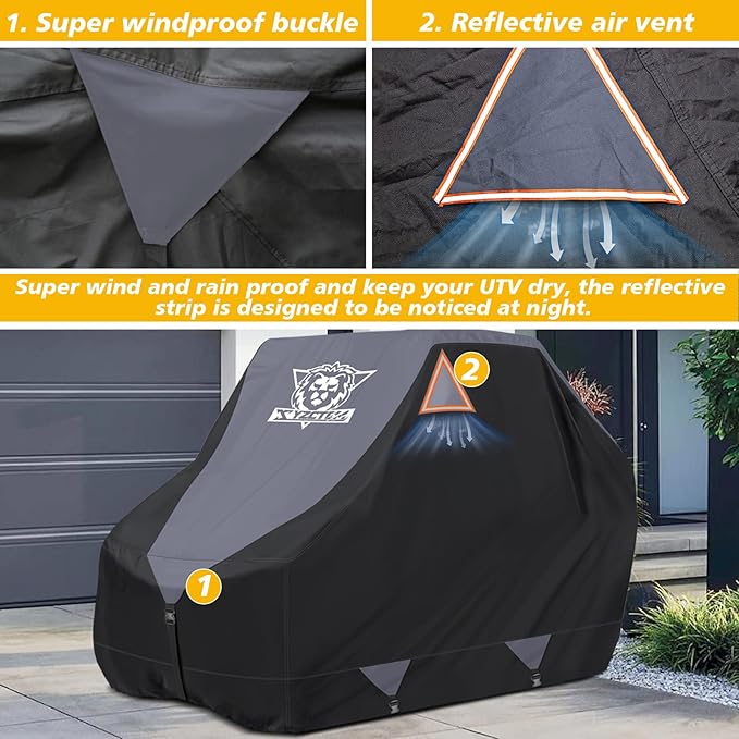 XYZCTEM UTV Cover,Outdoor Waterproof All-Weather Protection UTV Cover Compatible with Polaris RZR Can-Am Yamaha Honda Kawasaki Suzuki,and More.with Upgraded Windproof Straps,Vent(Grey,4-6 Seater)