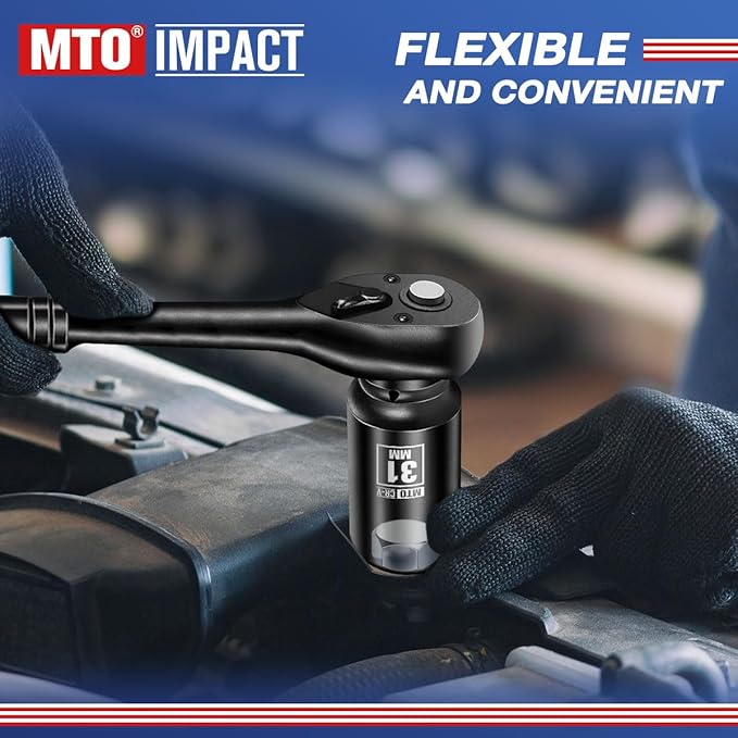 MTO 1/2" Drive 31mm Deep Impact Socket, 6-Point Metric Socket for Automotive Maintaince, CR-V Steel Meets ANSI Standards