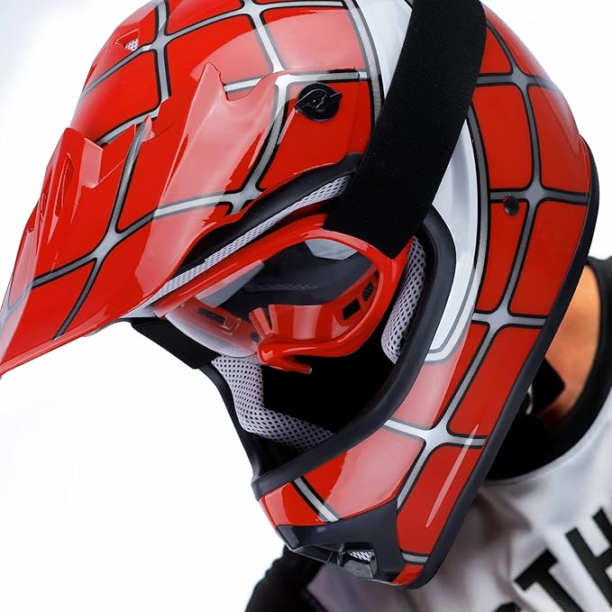 XFMT Youth Kids Motocross Offroad Street Dirt Bike Helmet Goggles Gloves Atv Mx Helmet Red Spider S