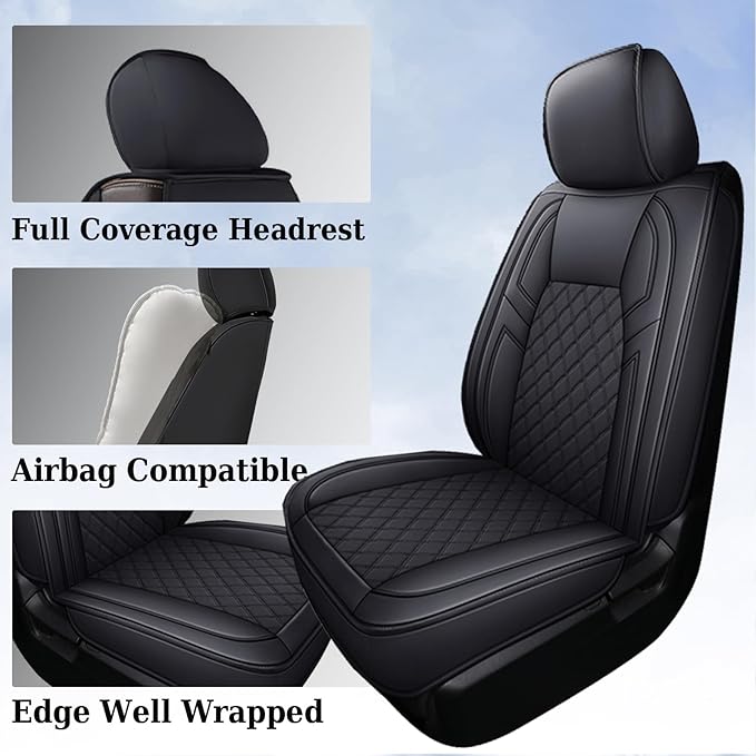 Coverado Toyota Tundra Seat Covers, Leather Car Seat Covers Full Set Automotive Seat Covers Protector Compatible with 2007-2021 Toyota Tundra Crew/Crewmax/Extended/Double Cab(Black)