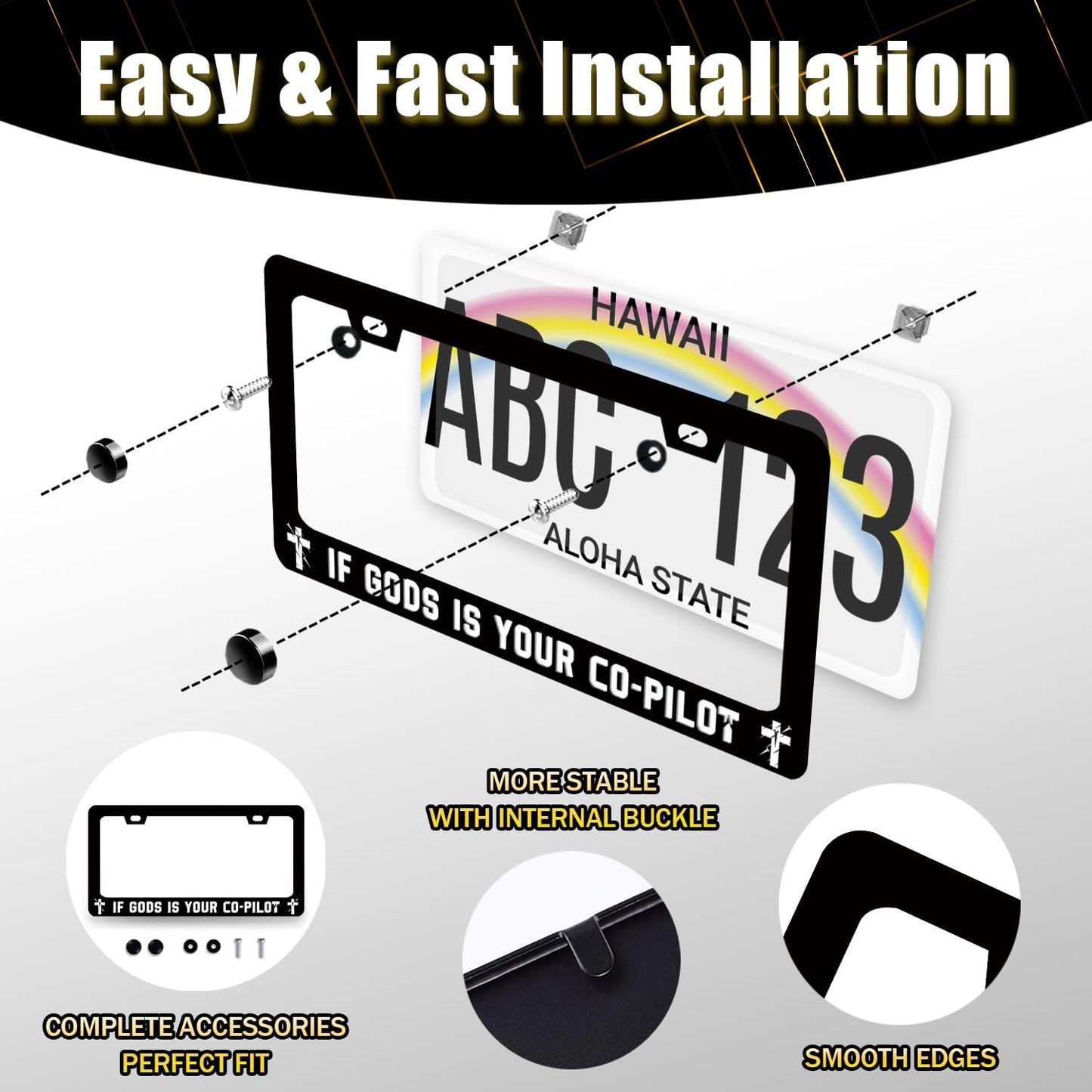 If Gods is Your Co-Pilot License Plate Frame Funny Jesus License Plate Stainless Steel Christian Car Accessory Religion License Plate Decoration Men Women Size 12.2" x6.2" with Screws