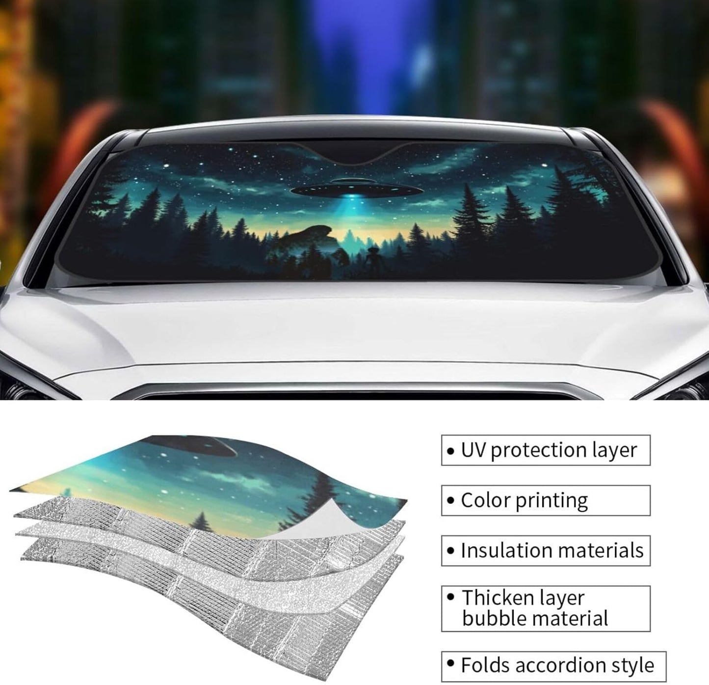 Alien Tree Car Sun Shade Windshield Sunshade Foldable Front Window Shield Cover for Truck SUV