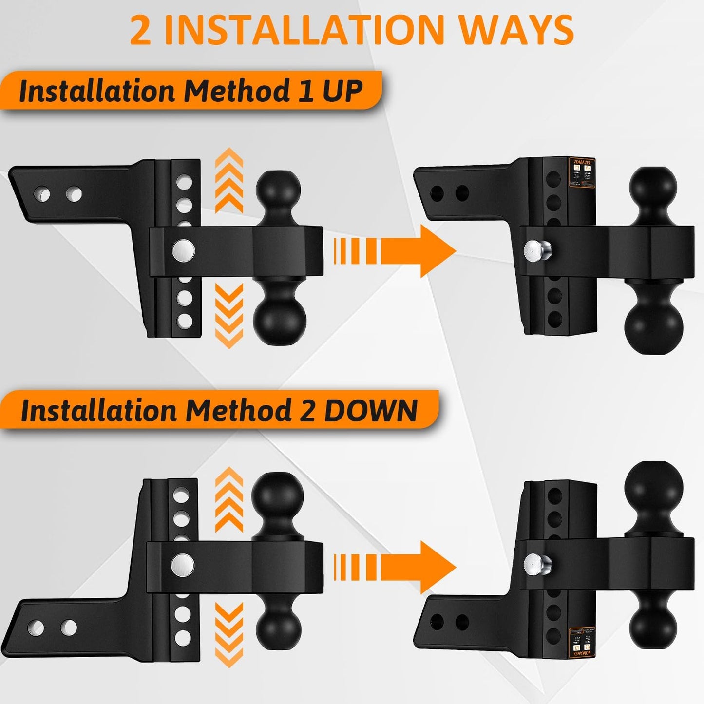 Adjustable Trailer Hitch-Drop Hitch Fits 2.5-Inch Receiver -6" Drop/Rise Tow Hitch with 2" and 2-5/16" Tow Balls-18,500GTW with Double Anti-Theft Pins Locks (Black+Black)