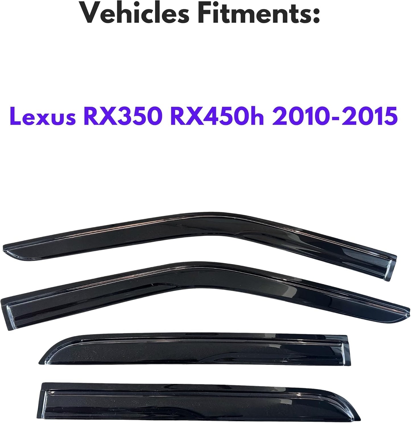 KPY Window Visor Compatible with Lexus RX350 RX450h 2010-2015, 4PC Rain Guard Side Window Vent Deflectors Tape-On Mugen Style, 2010 2011 2012 2013 2014 2015