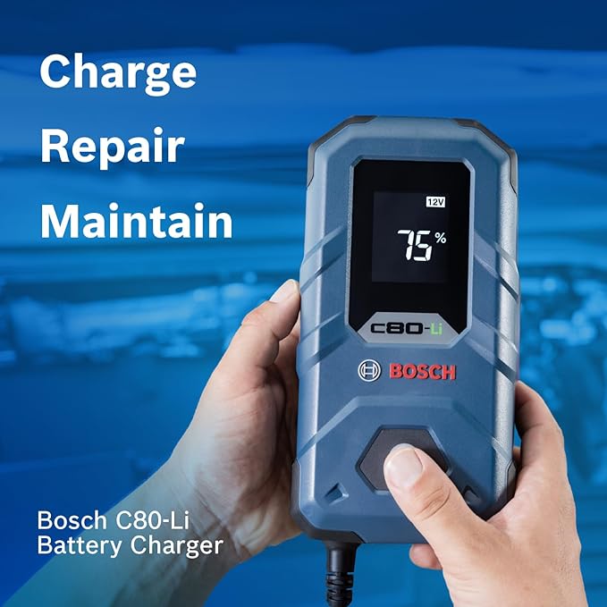 Bosch C80-Li: 15A 6V/12V Next-Gen Battery Charger – Unique 20A Fast-Mode & Smart Maintenance, Trickle Functionality & Advanced Safety Features – for Lead-Acid & Lithium Batteries, AGM, EFB, Gel & SLI