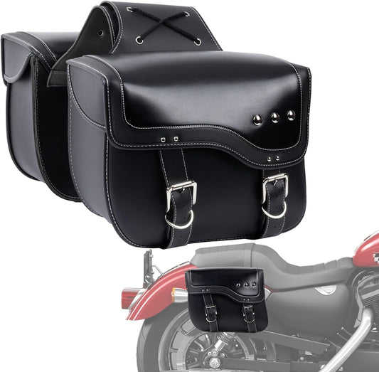 30L Motorcycle Saddlebags Water-Resistant PU Leather Storage for Harley Sportster Softail Dyna Honda Shadow | Quick-Install Design with Reinforced Straps | Universal Fit Large Capacity Luggage Bags