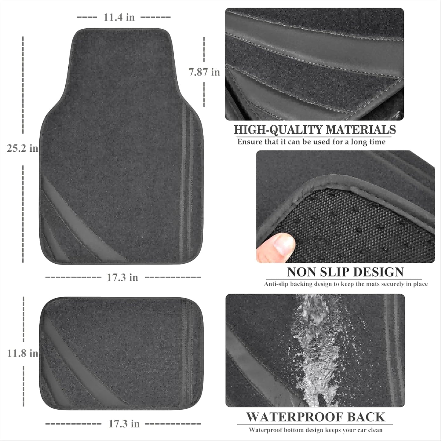 CAR PASS Car Floor Mats, Edge Leather Waterproof Car Mats with Double Stitch Line and Anti-Slip Backing Design, Fit 95% Automotive,SUVS,Sedan,Vans (Pure Gray)