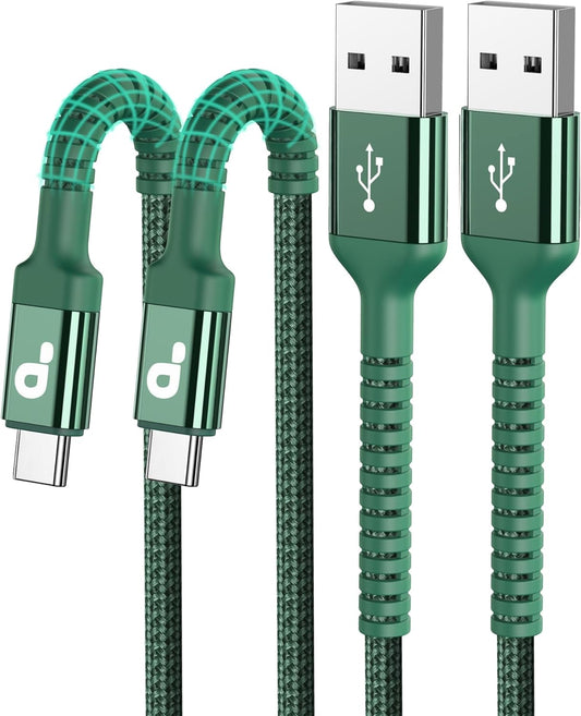 USB to USB C Cable Fast Charging 6FT, USB A to USB C Charger Cord, Upgraded Extra Durable Braided USBC Cable Compatible with iPhone 16 15 Pro Max,Samsung Galaxy S10 S9 Plus, LG and More -Green 2 Pack