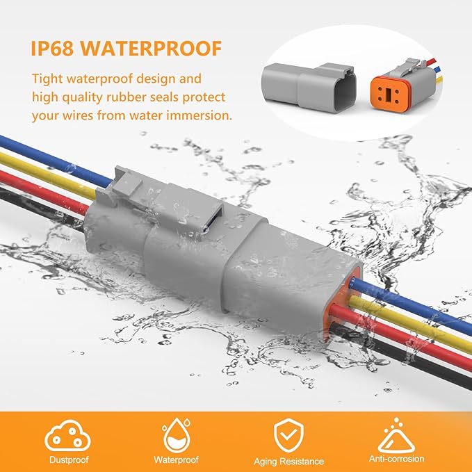 Newdeli Deutsch 4 Pin Connector Kit Waterproof Electrical Connector 16 AWG Male and Female Automotive Wire Connectors for Car Truck Boat, Dt Connector 6 Sets