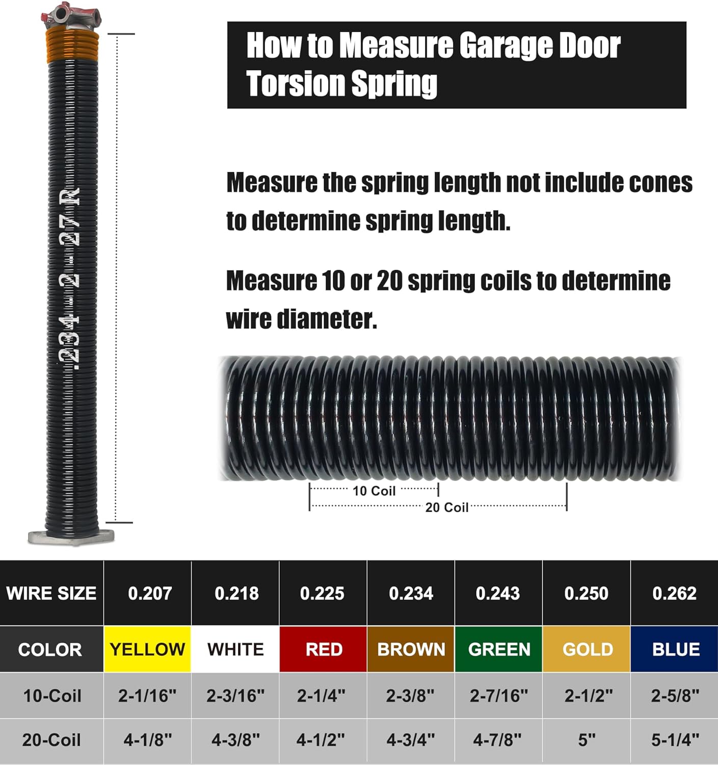 Garage Door Torsion Spring Set, Pair of 2" Electrophoresis Coated Garage Door Spring Replacement with 2 Non-Slip Winding Bars and Bearing, Minimum 16000 Cycles (.234x2x27")