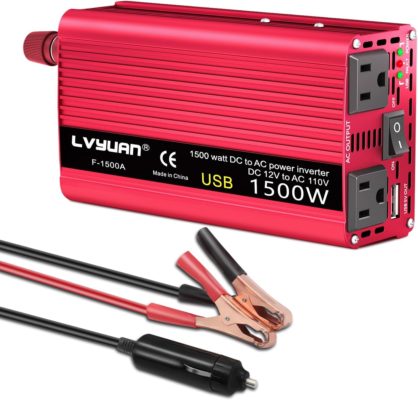 Power Inverter 700W/1500W (Peak) Dual AC Outlets and USB Charging Port DC 12V to 110V AC Car Converter Inverter for Home Car RV Truck Camping