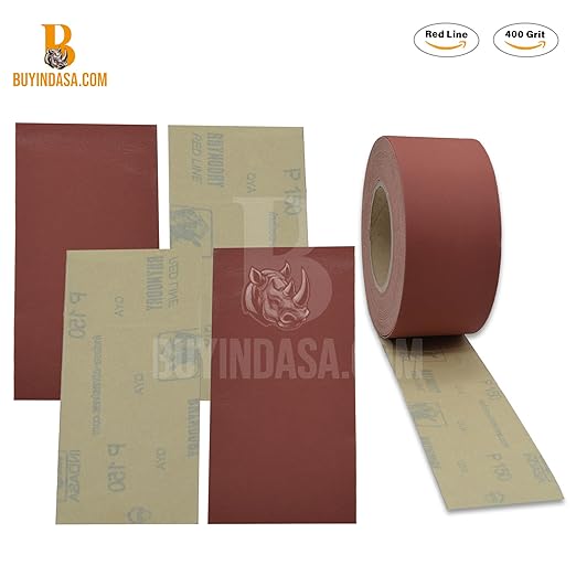 Indasa 2.75" PSA Sandpaper Roll - 27 Yard Rhynostick 400-Grit Long Continuous Roll, Self-Adhesive Stickyback Sand Paper for Woodworking, Automotive, Metal (Aluminum Oxide Plus Lubricant)