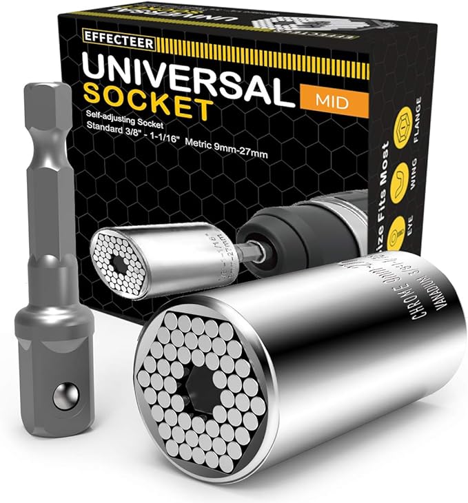 Universal Socket, Self-adjusting Socket Fits Standard 3/8'' - 1-1/16'' Metric 9mm-27mm, Adapter Socket for Wrench Ratchet & Power Drill, Tools Gifts for Men Him Husband Dad Father DIY Handyman Women