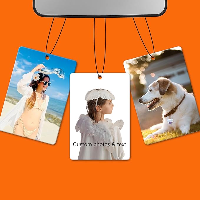 2pcs Personalized Air Freshener with Pictures, Personalized Car Air Freshener with Custom Photo, Custom Double Sided Photo for Car Wardrobe Bathroom Hanging Ornaments (Rectangle)
