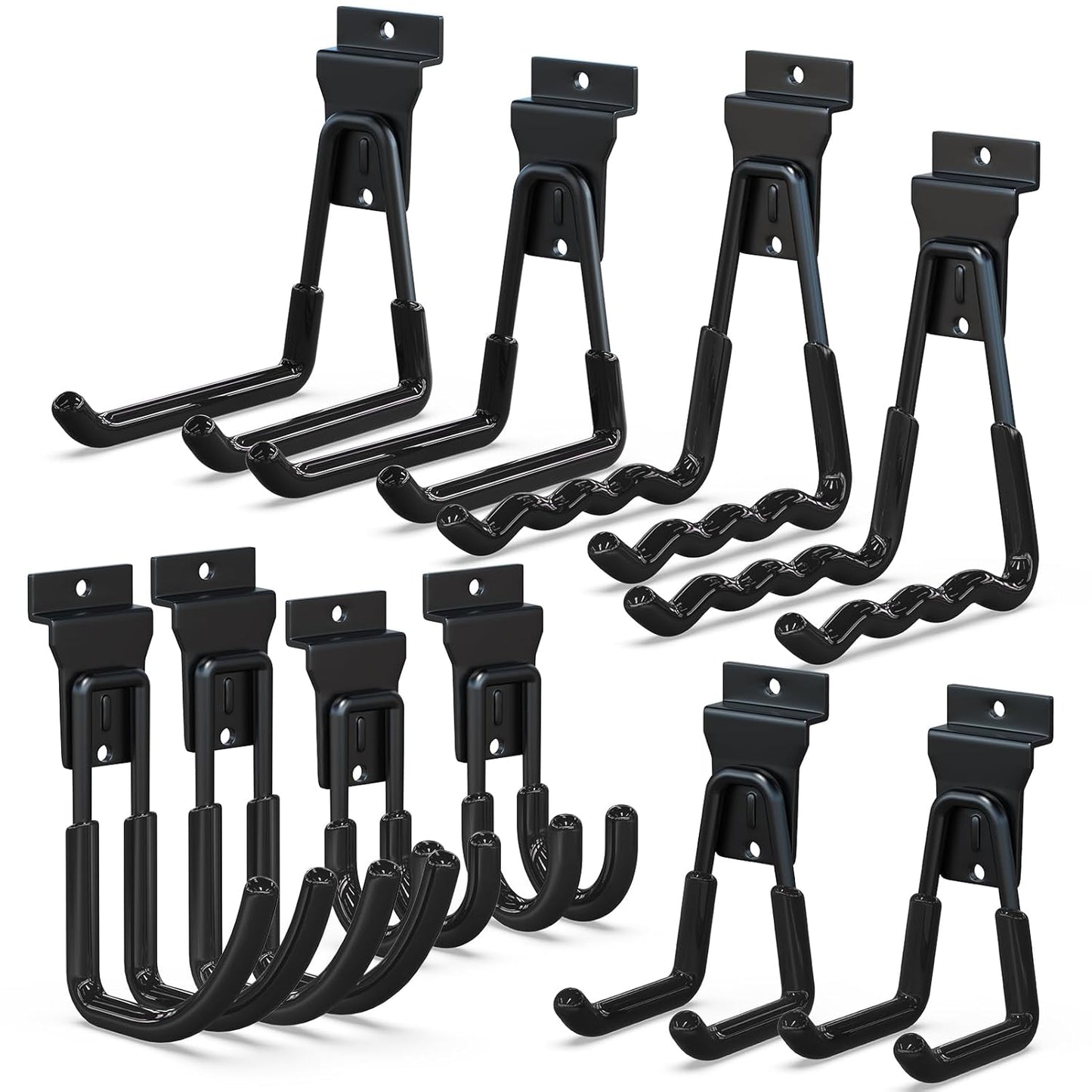 3-H Slatwall Accessories 10 Pack,Slatwall Hooks & Hangers 5 Sizes,Slat Wall Hanging Hooks Heavy Duty,Proslat Accessories for Garage Storage Wall Panels Organzing Garden Tools Chairs Ladder(Black)