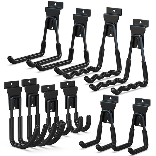 3-H Slatwall Accessories 10 Pack,Slatwall Hooks & Hangers 5 Sizes,Slat Wall Hanging Hooks Heavy Duty,Proslat Accessories for Garage Storage Wall Panels Organzing Garden Tools Chairs Ladder(Black)