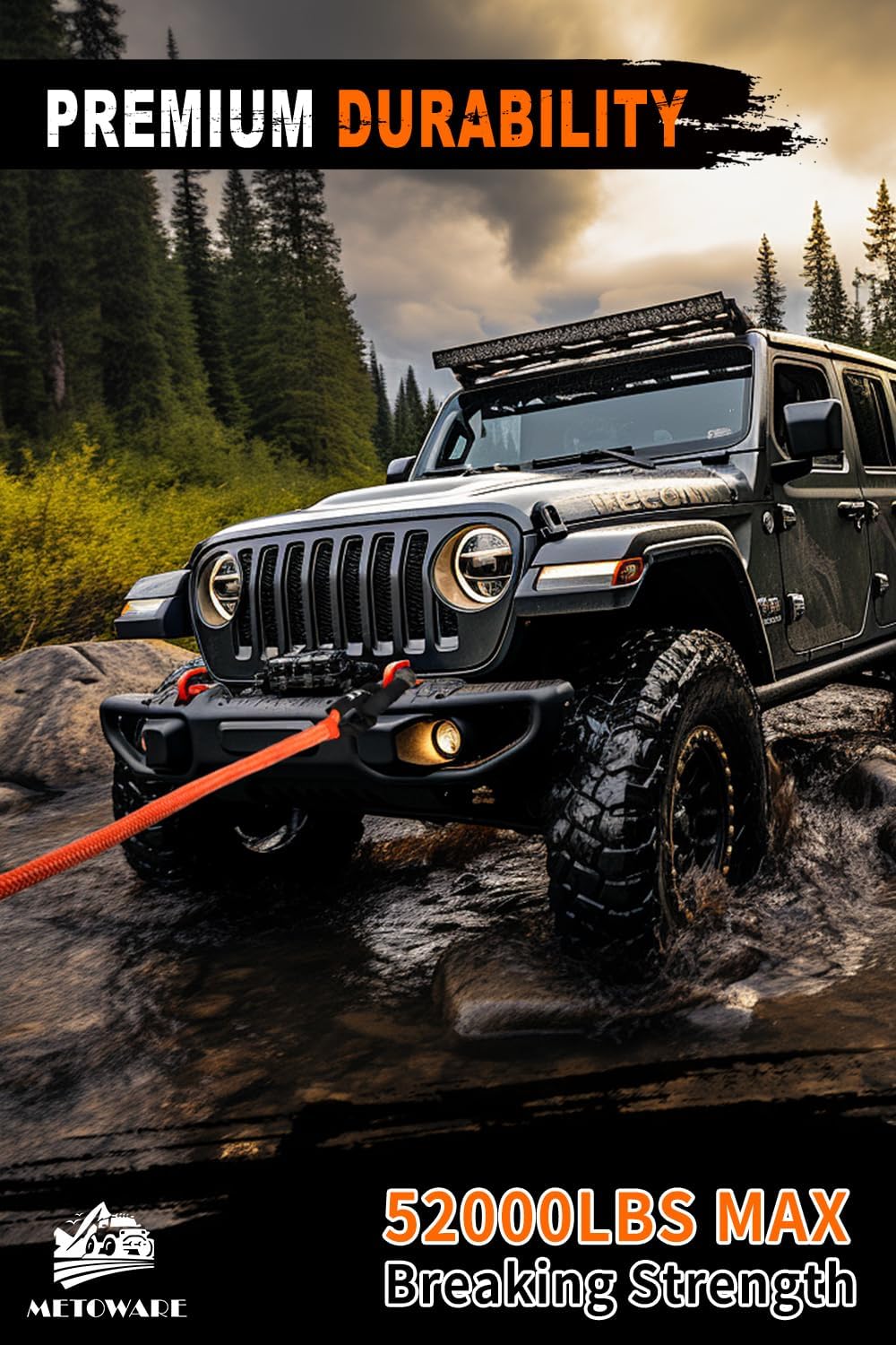 METOWARE Recovery Kit, Kinetic Recovery Rope (1'' x 10ft + 1'' x 20ft) 35,000 LBS with 1/2inch x 22 Inch Soft Shackles, Tow Rope Recovery Kit for UTV, ATV, Truck, Car