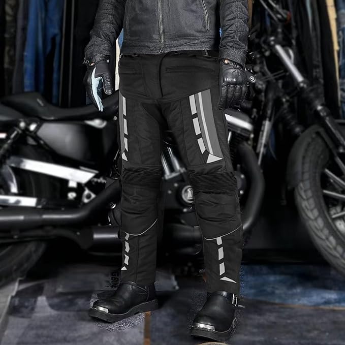 Men’s Waterproof Motorcycle Trousers – 600D Cordura Biker Pants with CE Armour, Thermal Lining & Reflective Panels