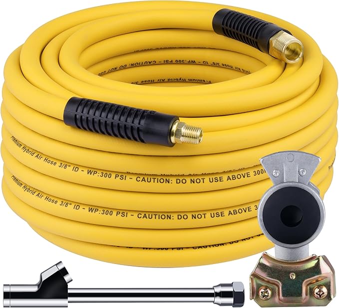 Truck Tire Inflator Kit, 3/8” x 50FT Hybrid Air Hose with 1/4" Chuck and 1/2" NPT Universal Gladhand Connection