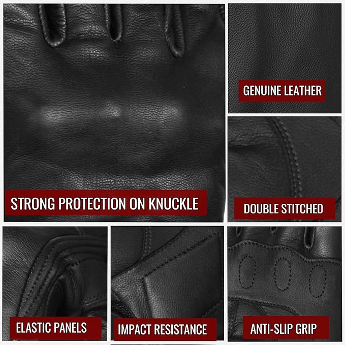 Jackets 4 Bikes Motorcycle Gloves - Premium Leather for Men Women, Touchscreen, Non-Slip, Motorbike Cruiser Street Biker Protector Glove