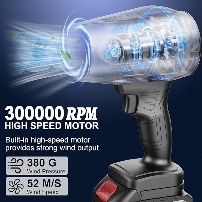 Fostex Cordless Leaf Blower, Handheld Turbo Air Blower with 2 Batteries, Lightweight & Portable, 6 Speed Modes, for Car Drying, Snow, Dust and Leaf Blowing