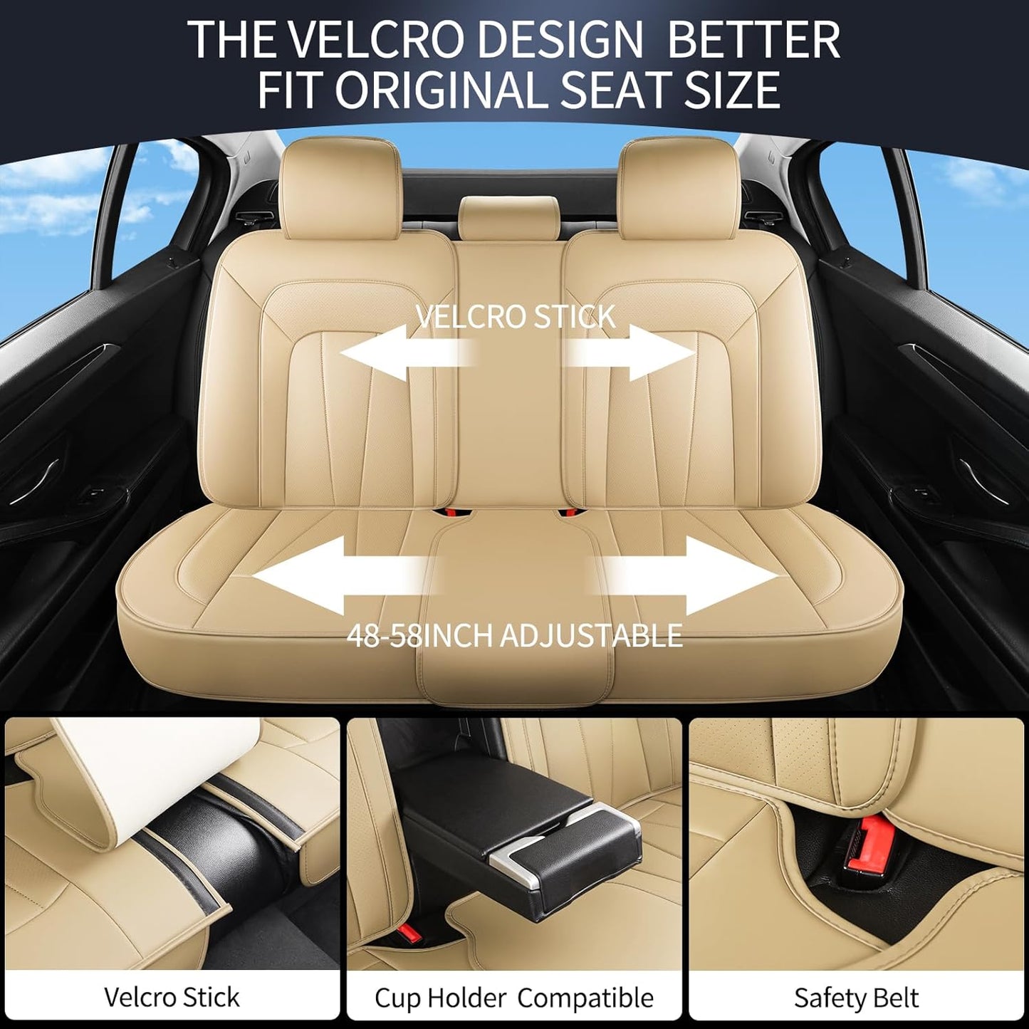 Car Seat Covers Full Set,Breathable and Waterproof Faux Leather Automotive Seat Covers for Cars,Luxury Universal Fit Seat Covers for SUV, Sedans and Trucks,Beige