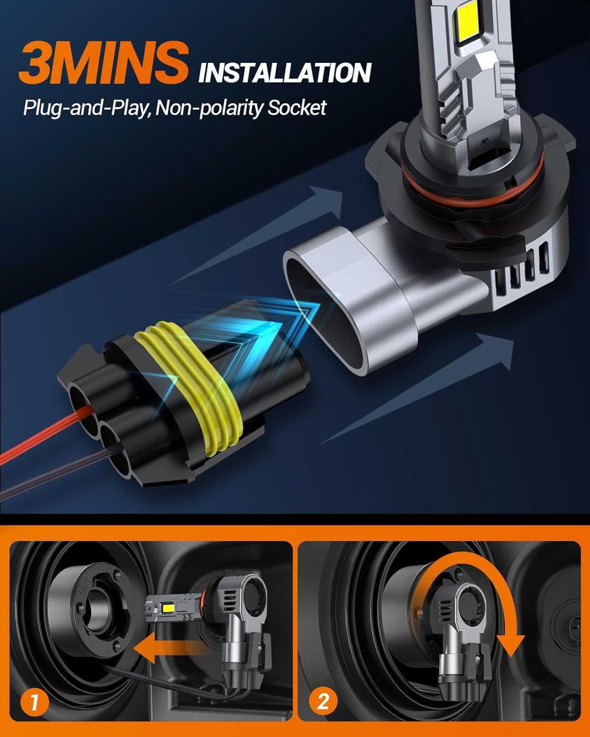 SEALIGHT 9012 Bulbs Brightest 40000LM 6500K with Cooling Fan Canbus Ready 60000+ Lifespan, Pack of 2