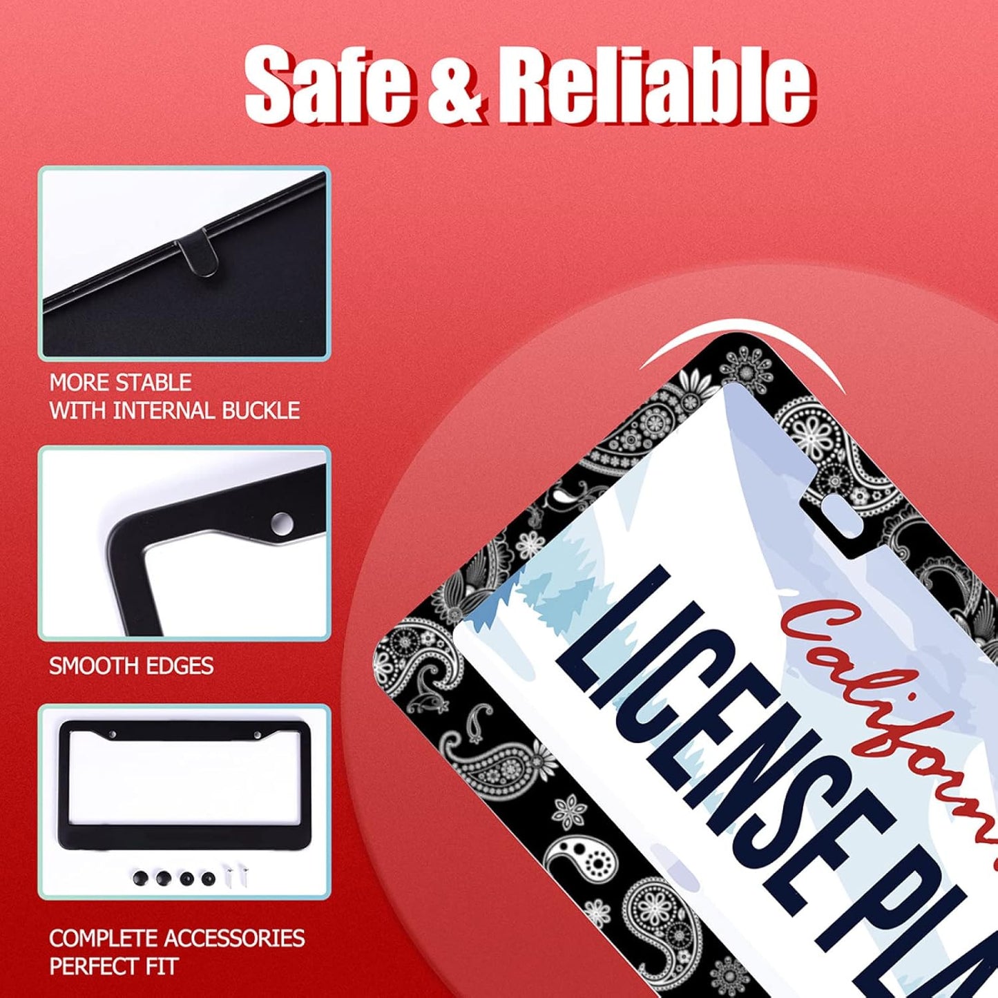 Personalise Paisley Boho Printed License Plate Frames Color License Plate Frame Car Universal Stainless Steel Accessories Cars Decor 2 Holes Screws Fits Standard US Vehicles Size 12.2 x 6 Inches