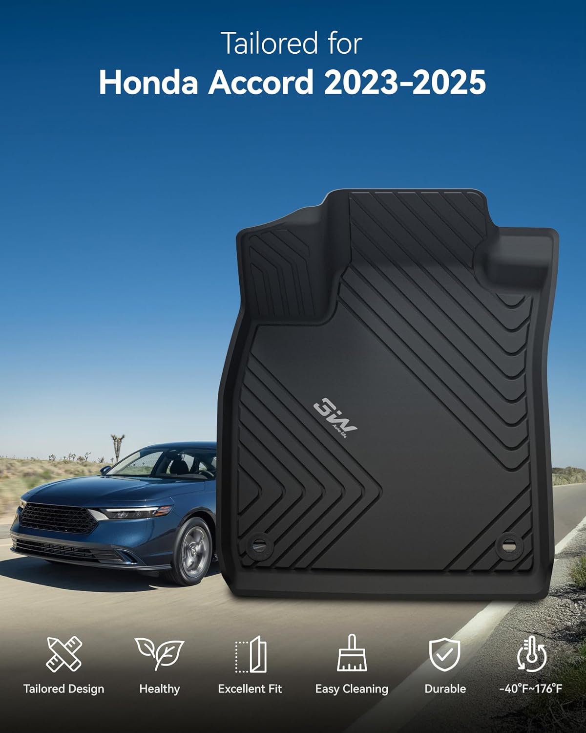 3W Floor Mats Fit for Honda Accord 2023 2024 2025(Include Hybrid Model) All Weather Heavy Duty Custom Fit TPE Car Floor Liners for Accord Front & Rear Rows, Black