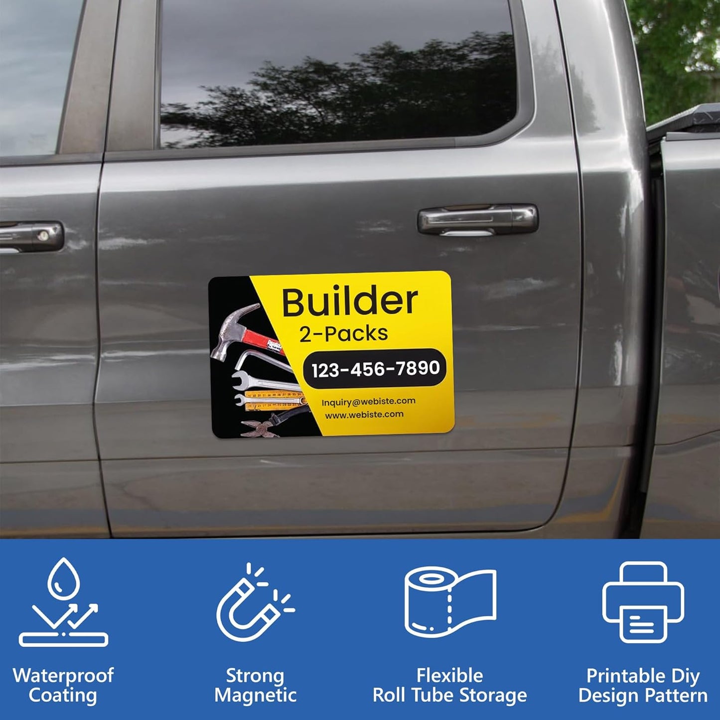 Custom Car Magnet Signs for Businesses (16"x22" Builder) 2 pk - Personalized Car Magnets for Builder, Contractor and Advertising - Advertising Magnets for Cars Door - Professionally Printed