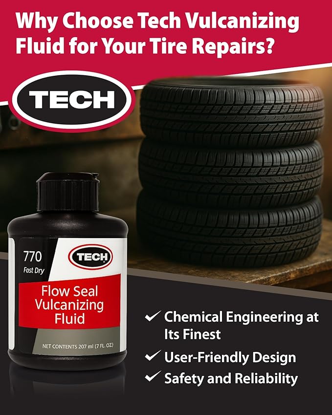 TECH Flow-Seal Vulcanizing Fluid - Permanently Bonds TECH Permacure and Flow-Seal Insert Repairs to Tires for a Permanent Bond, 7 oz.