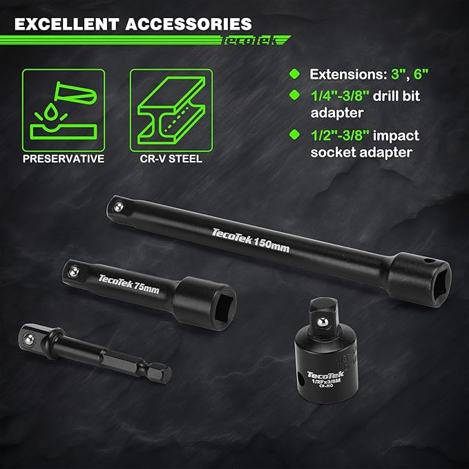 19 PCS 3/8" Drive Shallow Universal Impact Socket Set, Swivel Socket Set, 8-22mm, Metric Socket Set with Flexible Wobble, Cr-Mo Steel, Includes Extension Bars and Adapter