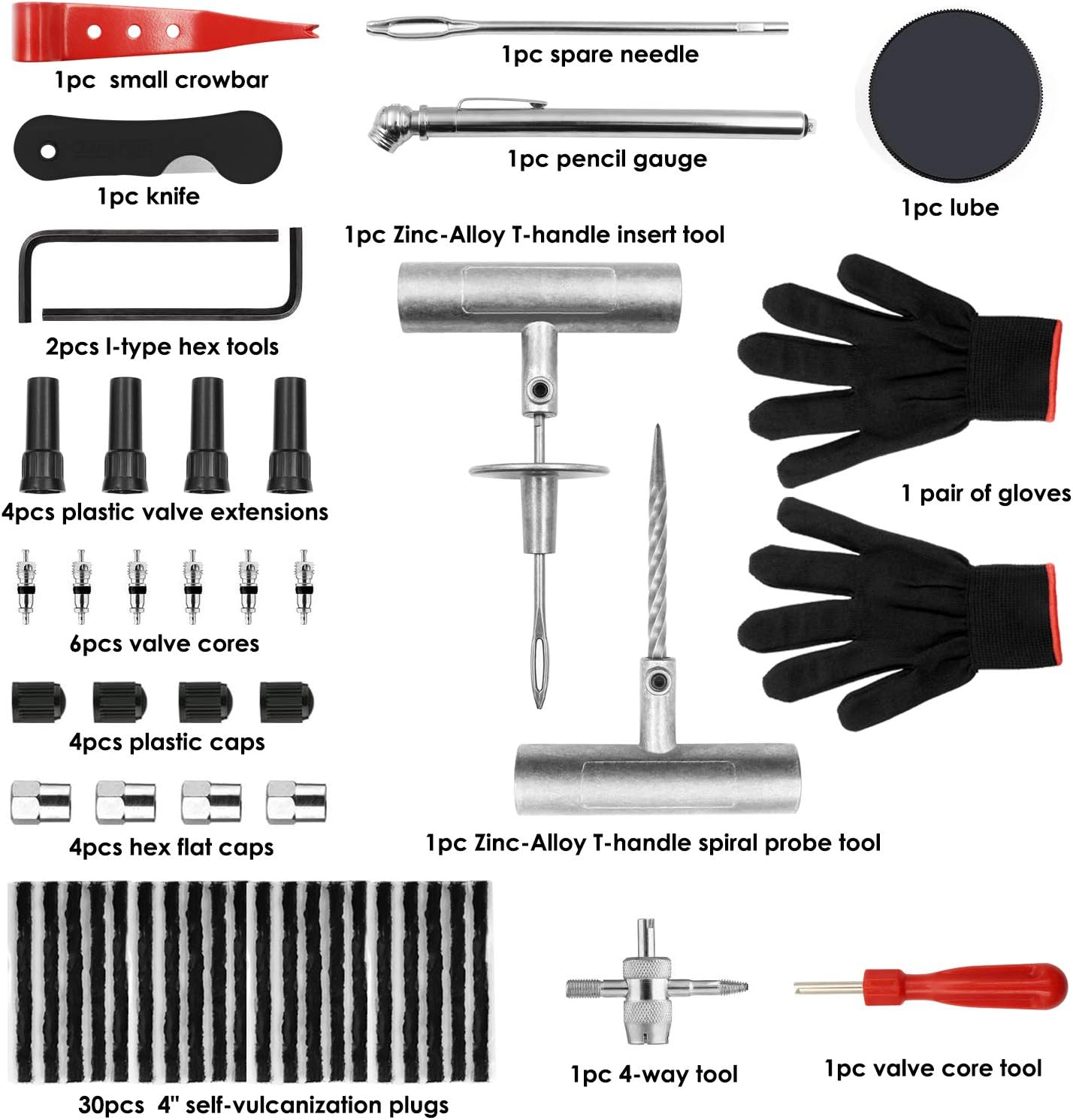 Tyre Repair Kit, 63pcs Heavy Duty Tire Plug, Universal Repair Tool Kit to Fix Punctures and Plug Flats Tire Patch for Car, Motorcycle, Truck, Tractor, Trailer, ARB, ATV, RV, SUV