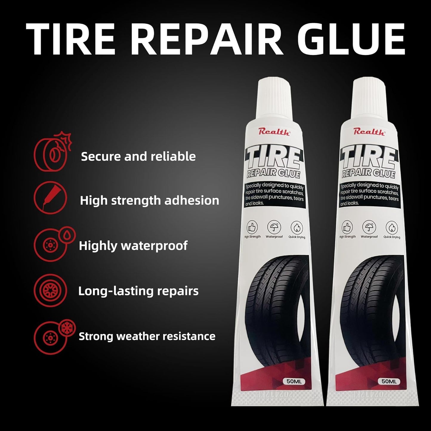 Tire Repair Glue 50ml, Rubber Cement Tire Repair, Tire Plug Glue, Tire Patch Glue Heavy Duty, Three Sizes Tire Repair Nail 9 Pcs, Sidewall Tire Repair Kit for Car, Motorcycle, Bike, Truck, Tractor