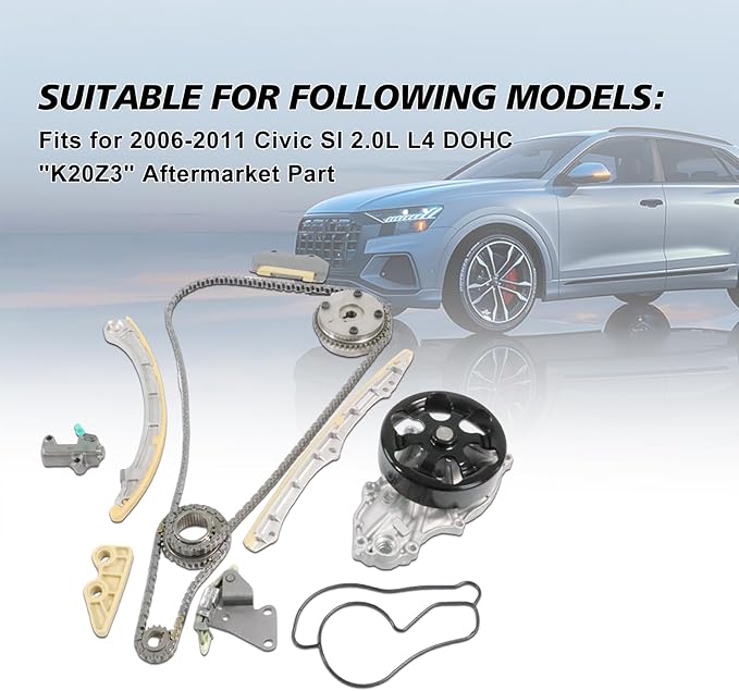 Engine Timing Chain Kit and Water Pump TS21136 G56331 G56332 Fits for 2006-2011 Civic SI 2.0L L4 DOHC "K20Z3" Aftermarket Part