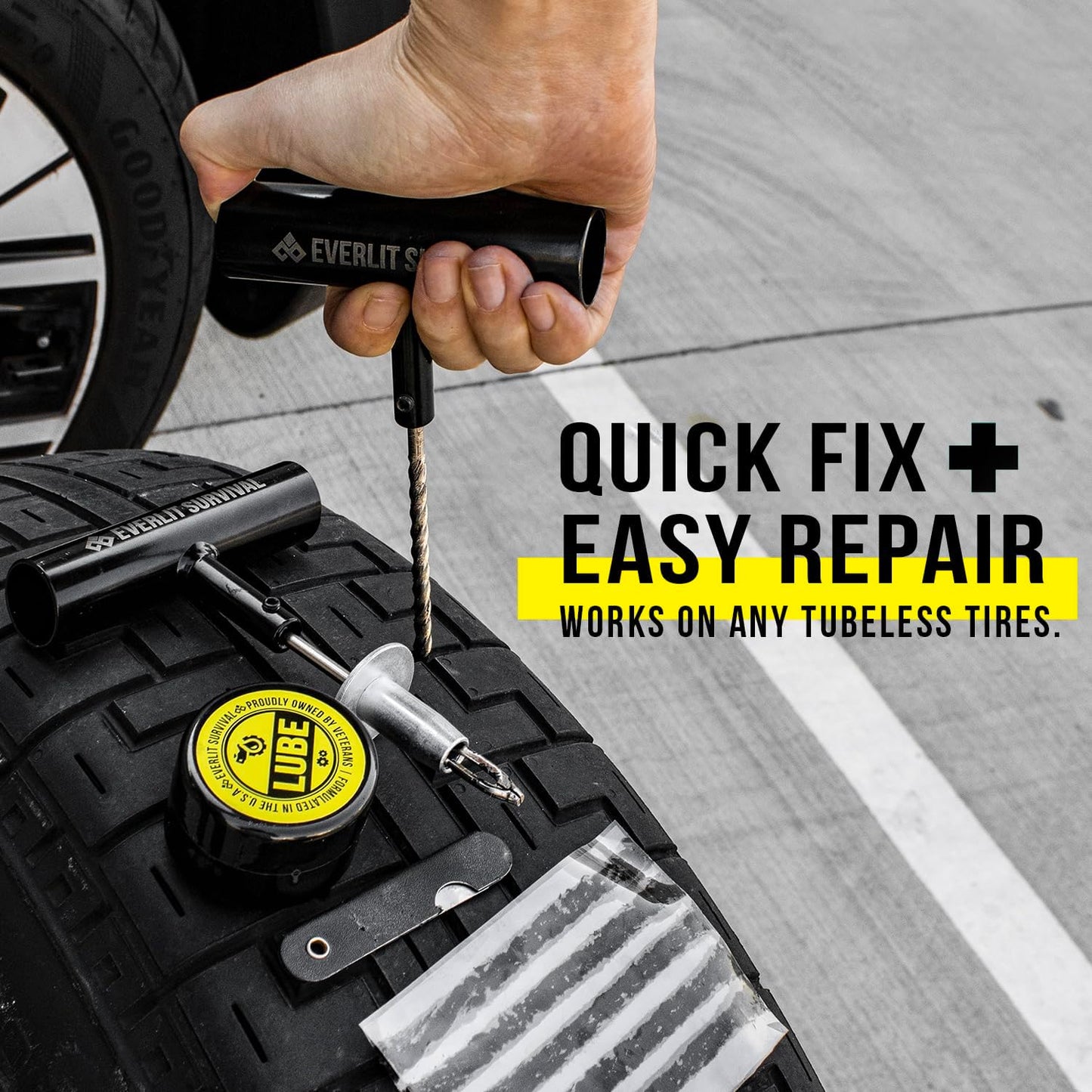 Tire Repair Kit with Air Compressor Car Emergency Kit with Universal Tire Plugs Repair Nails To Fix Punctures Roadside Assistance for Car Truck SUV Motorcycle ATV Tractor Trailer.