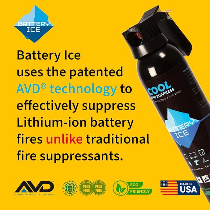 Lithium-Ion Fire Suppressant by Battery Ice | Patented Technology | Compact Fire Aerosol Spray for Home, Garage and Office | Non-Toxic, Eco-Friendly & Easy to Use (Single)