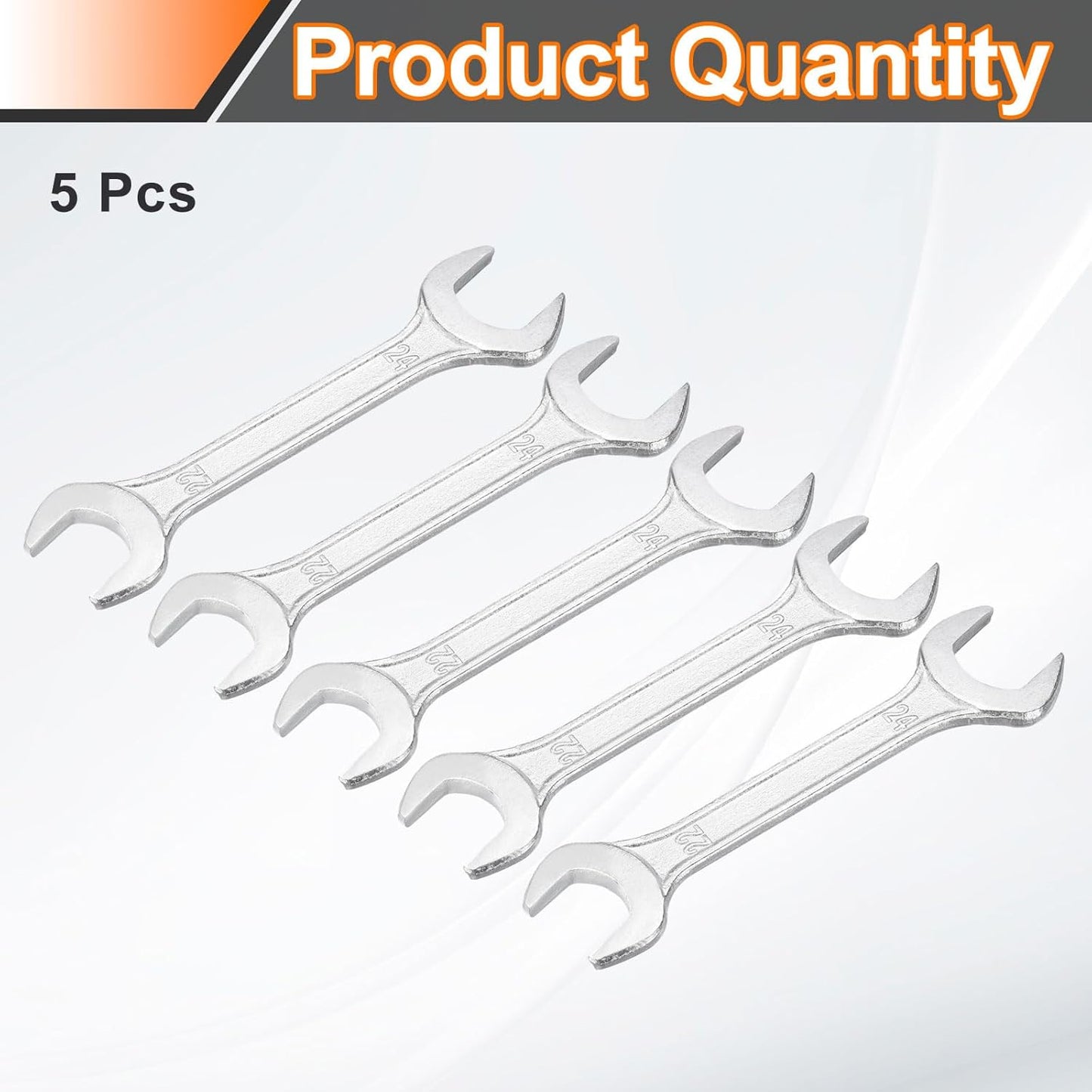 HARFINGTON 5pcs Double Open End Wrench 22mm x 24mm Metric 15 Degree Offset Angle Small Flat Head Wrench Galvanizing Open Ended Spanner for Automotive Repair Furniture Assembly