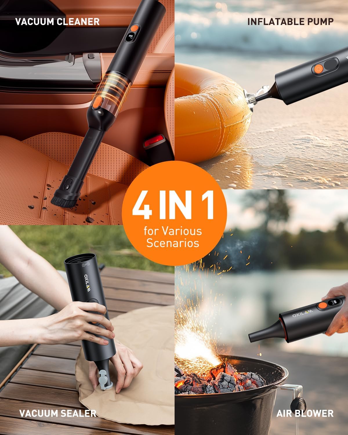 OXILAM Car Vacuum Portable - Handheld Vacuum Cordless 14000PA High Power, Blow & Suction 2 in 1, Up to 30 Mins Runtime, Cordless Vacuum Cleaner for Home, Pet, Car, Office (Black)